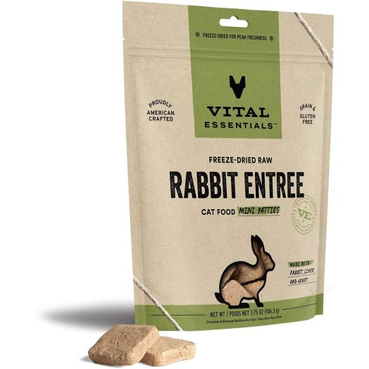 Vital Essentials Freeze Dried Raw Cat Food, Rabbit Mini Patties Entree, 3.75 oz
