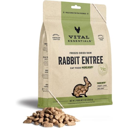 Vital Essentials Freeze Dried Raw Cat Food, Rabbit Mini Nibs Entree, 8 oz