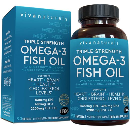 Fish Oil Omega 3 Supplement (90 Softgels) - 2,200mg EPA & DHA, Triple Strength Wild Triglyceride Omega 3 Fish Oil Supplements with No Fishy Burps