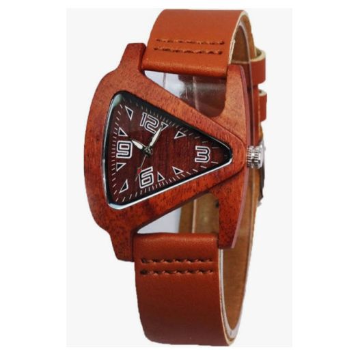 Wooden Watch for Women, Lightweight Triangle Hollow Wood Watch Creative Leather Watch, Bamboo Wristwatch Bracelet