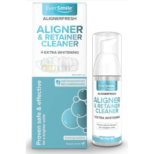 WhiteFoam On-the-Go Clear Retainer Cleaner for Invisalign, Dentures, ClearCorrect, Essix, Vivera & Hawley Trays/Aligners. Cleans, Kills Bacteria, Whitens Teeth & Fights Bad Breath (50ml)