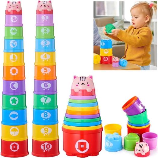 Wanonoo Baby Toys Stacking Cups for Babies 6-12 Months, Montessori Toys for 1 Year Old, Baby Bath Nesting Stacking Toys, Stackable Number Blocks Toys 6-12-18 Months, Birthday Gifts for 1 2 3 Year Old