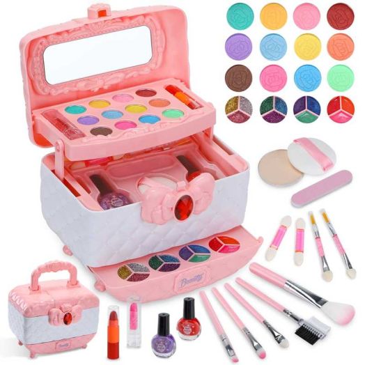 Kids Makeup Kit for Girl 42 Pcs Washable Little Girls Makeup Kit Real Cosmetic Toy, Safe & Non-Toxic Frozen Makeup Set, Toddler Makeup Set for 3-12 Year Old Girls Christmas & Birthday Gift (Pink)