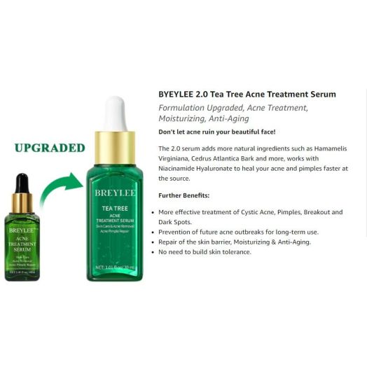 Acne Treatment Serum, BREYLEE Tea Tree Oil Clear Skin Serum for Clearing Severe Acne, Breakout, Remover Pimple and Repair Skin (30ml, 1 fl oz)