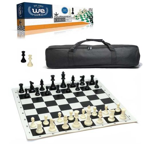 WE Games Complete Tournament Chess Set - Plastic Pieces - Roll-up Board - Canvas Bag