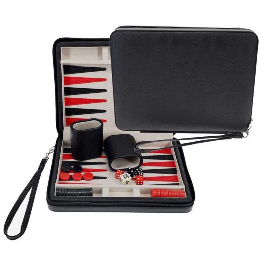 WE Games Magnetic Backgammon Set with Carrying Strap, Travel Size, Black/Red