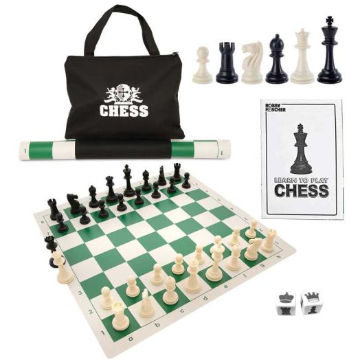 WE Games Travel Tournament Chess Set, 20 in. Roll Up Vinyl Chess Board with Storage Bag
