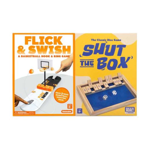 Flick & Swish Basketball + Shut The Box by What Do You Meme? - Fun Strategy Games for Kids Stocking Stuffers, Ages 8+