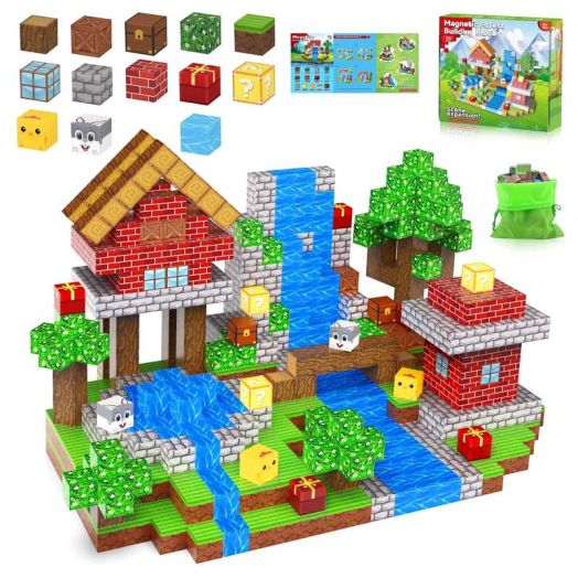 WLBES Magnetic Blocks Cube Game - 100PCS Kids Forest Magnetic Building Blocks STEM Montessori Stacking Toy, Gift for Boys and Girls Ages 3+