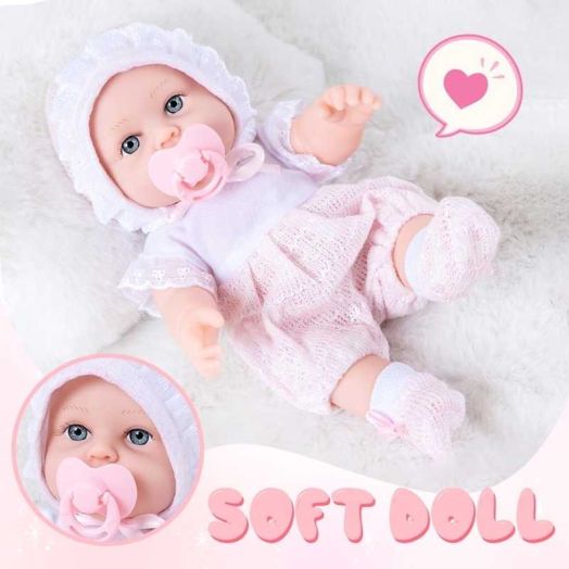 12 Inch Soft Vinyl Baby Doll with Cute Knit Outfit & Accessories - Safe Pretend Play Toy for Toddlers