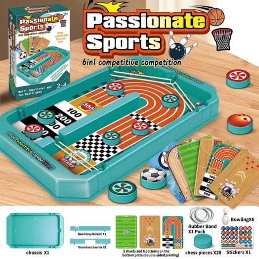 6-in-1 Tabletop Sports Board Game Set - Multi-Functional Indoor Family Fun Toy for Kids & Adults (Soccer, Basketball, Bowling, Curling)