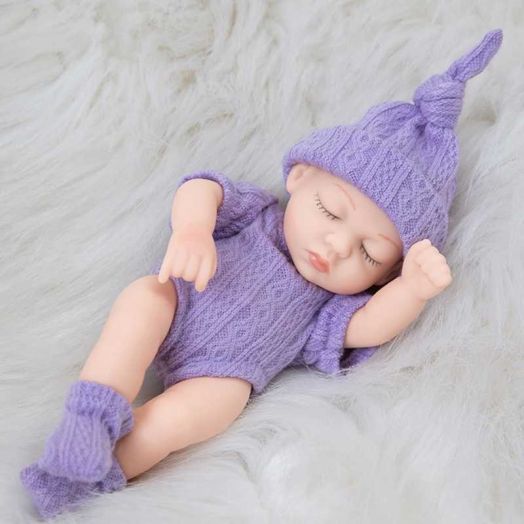 7 Inch (18cm) Sleeping Vinyl Baby Doll with Removable Knit Outfit - Safe Pretend Play Toy for Kids