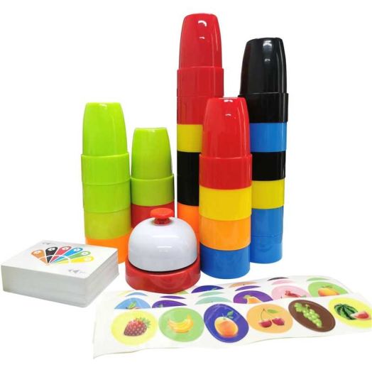 Quick Cups Stacking Game - Educational Interactive Toy for Kids Toddlers, 24 Colorful Cups with 54 Challenge Cards, Bell & Fruit Stickers, Parent-Child Multi-Player Puzzle Game for Indoor Outdoor