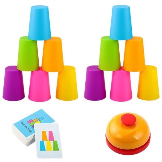 Stacking Cups for Kids - Educational Mind Training Toy, Parent-Child Interactive Puzzle Game with 12Cups & 54 Challenge Cards & Buzzer, Hands-On Developmental Toy for Toddlers & Children
