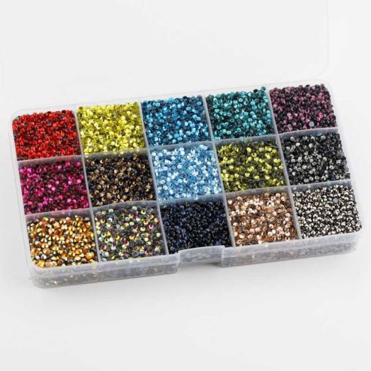 3mm SS10 Hotfix Rhinestones for Blinging Fabric, Clothing, Clothes - 15 Colors Mixed