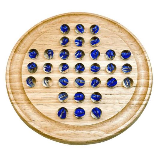 Marble Solitaire Board Game Set | WOWME Wooden Round Board & Glass Pawns | Perfect for Family Game Nights & Strategy Lovers