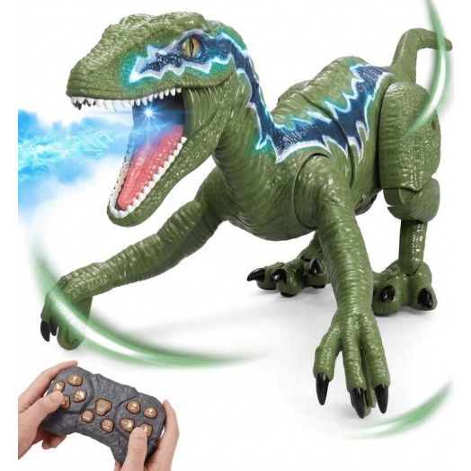 XINGLUKE Remote Control Dinosaur Toys for Kids, Walking Robot RC T-Rex Toys with Dancing, Programming Mode and Colorful Light & Sprays for Boys Girls 3+ Years Old, Green
