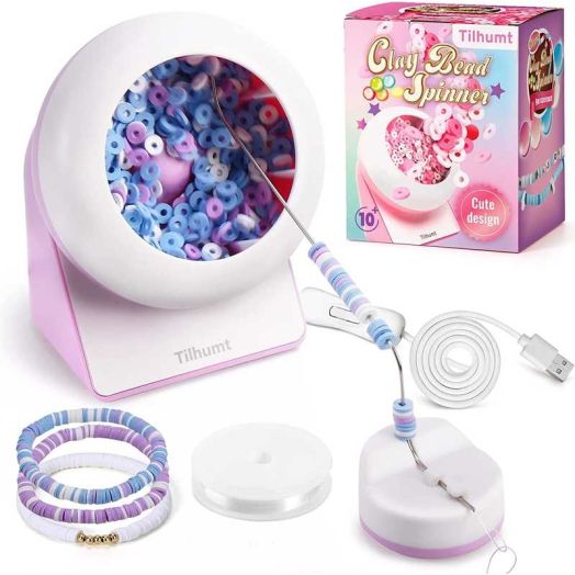 Clay Bead Spinner, Automatic Bead Bowl for Clay Beads, Electric Bead Spinner for Jewelry Making with Thread and Needles for Bracelets, Necklace Making(Patented)