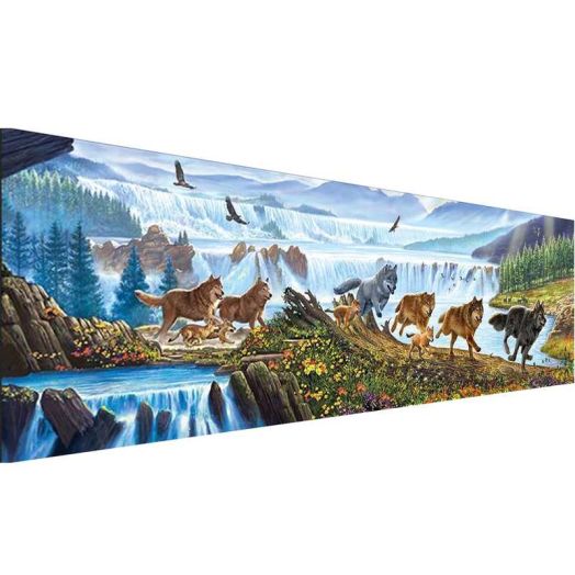 YALKIN 5D Diamond Painting Kits for Adults DIY Large Wolf Running Full Round Drill (35.4x11.8inch) Diamond Art Kits for Home Wall Decor