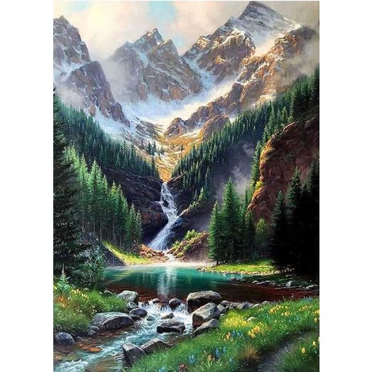 YALKIN Mountian Waterfall 5D Diamond Painting Kits for Adults Kids Beginners DIY Full Round Drill Embroidery Pictures Paint by Diamonds Kits for Home Wall Decor
