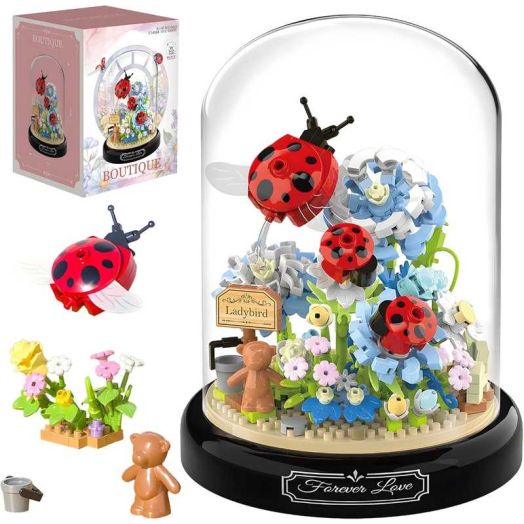 Flower Ladybug Bouquet Building Block Set, Micro Mini Botanical Building Toy for Women-596 PCS
