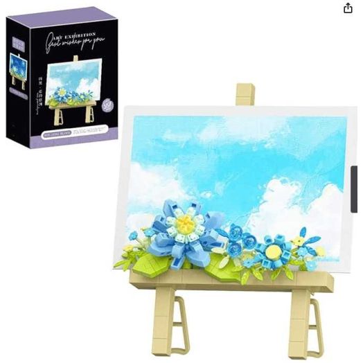 Mini Flowers Picture Frame Building Set, Desk Decor Block Easel for Message Stickers and Painting Photo Frame