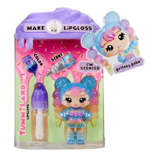 Yummiland Lip Gloss Doll - Britney Boba, with DIY Lip Goss Kit, Ages 4+ - Styles May Vary