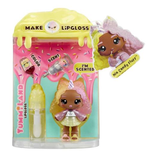 Yummiland Lip Gloss Doll - Nia Candy Fluff, with DIY Lip Goss Kit, Ages 4+