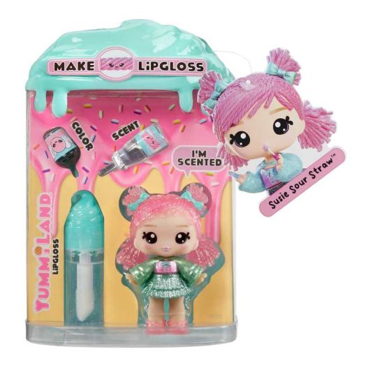 Yummiland Lip Gloss Doll - Susie Sour Straw, with DIY Lip Goss Kit, Ages 4+