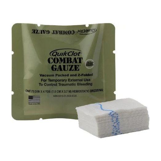 Z QuikClot Combat Gauze Z-Fold Hemostatic Dressing, Kaolin 1-Ply 3 Inch x 4 Yards Sterile
