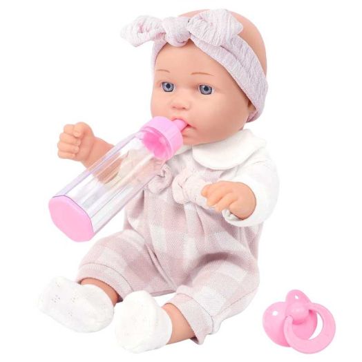 ZITA ELEMENT 12 Inch Baby Doll With Clothes Accessories Playset - 6 Pcs 12" Doll with Pink Romper Outfit, Headband, Socks, Pacifier, Bottle | Gift Ready in Box