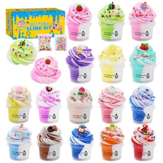 16Pack Butter Slime Kit with Scented DIY Slime for Girls and Boys, Super Soft, Non-Sticky Stress Relief Toy, Party Favors and Birthday Gift