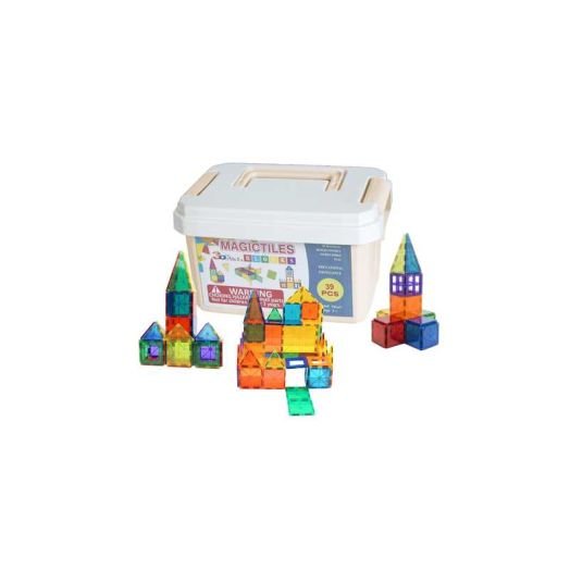 Zunammy 39 Piece Magnetic Tiles Set, Peach Storage Case
