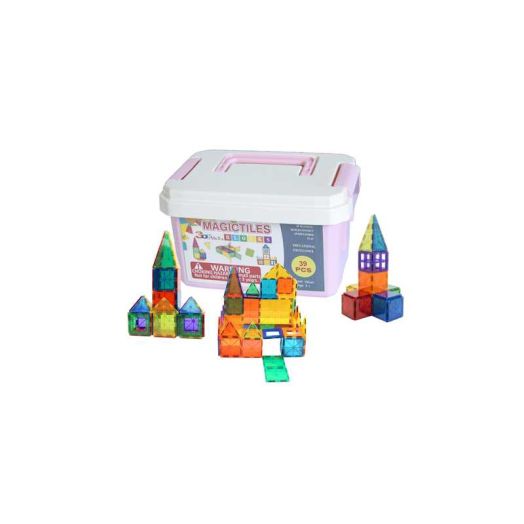 Zunammy 39 Piece Magnetic Tiles Set, Pink Storage Case