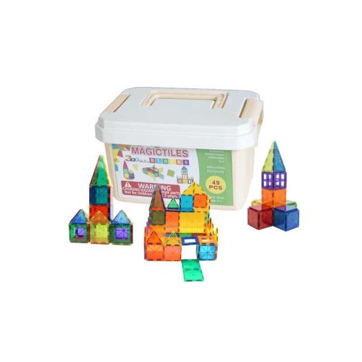 Zunammy 49 Piece Magnetic Tiles Set, Peach Storage Case