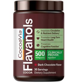CocoaVia Cardio Health Cocoa Powder, 30 Servings, 500mg Cocoa Flavanols, Support Heart Health, Boost Nitric Oxide, Improve Circulation, Energy, Preworkout, Vegan, Dark Chocolate Cacao | CocoaVia